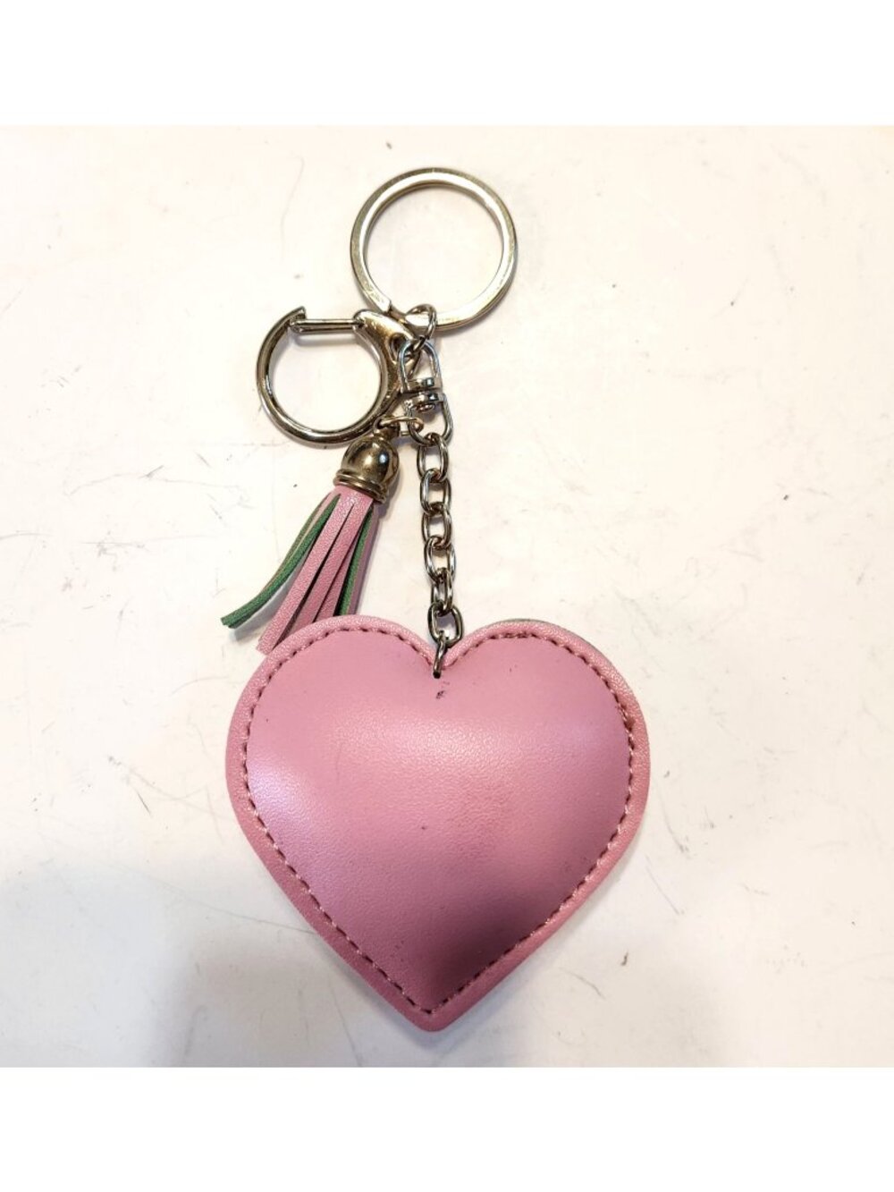 Puffed Heart Keychain Pink & Green Tassel Bag Charm Cute Heart Accessory